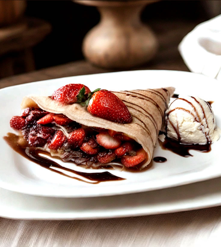 Crepe Sabor Morango com Chocolate